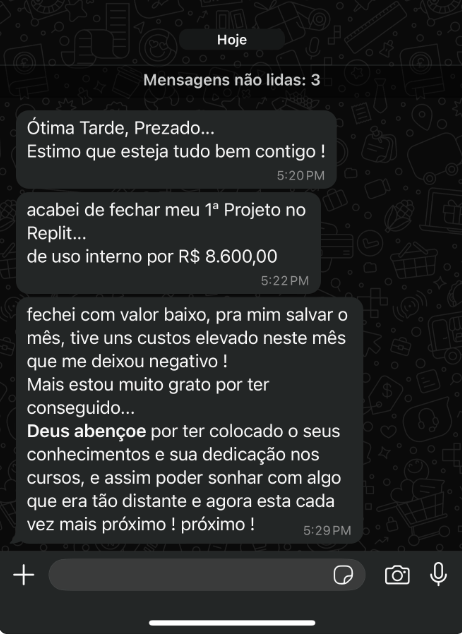 Depoimento de aluno que fechou primeiro projeto por R$ 8.600