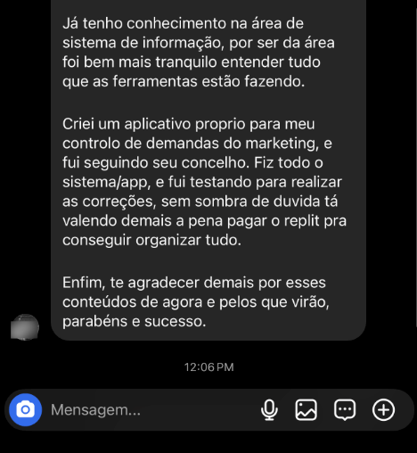 Depoimento sobre criação de aplicativo próprio
