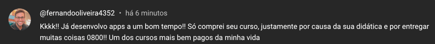 Depoimento sobre didática e conteúdo do curso